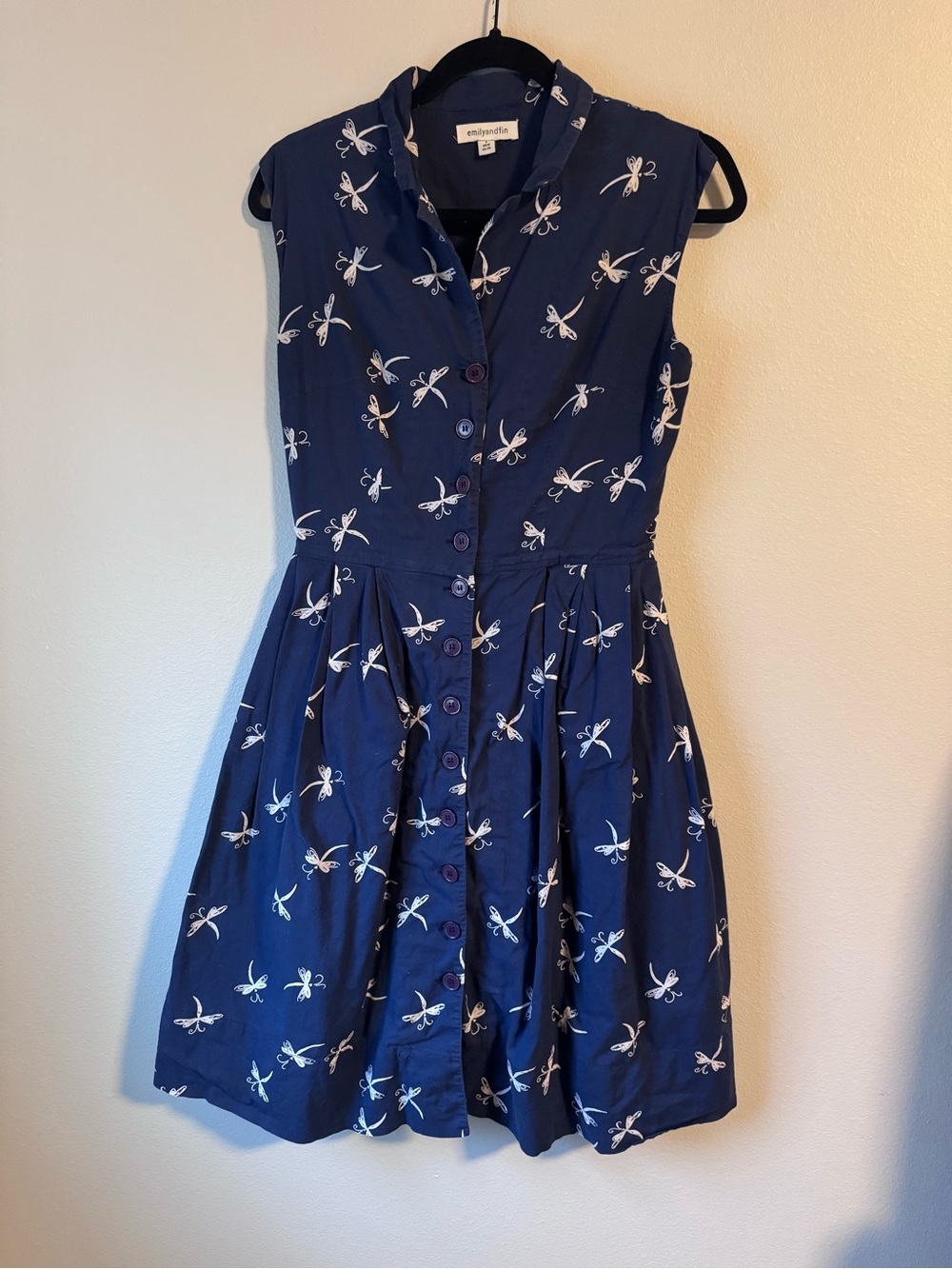Emily and Fin Navy Dragonfly Shirt Dress Cotton